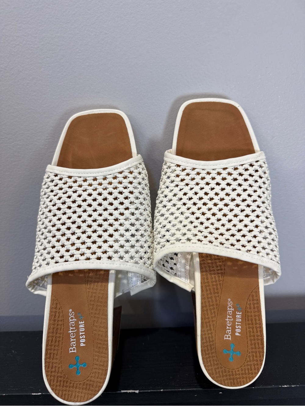 BareTraps White Woven Slide Mules
